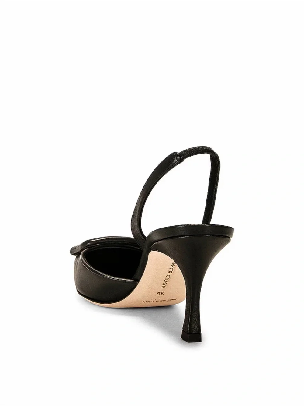 Manolo Blahnik Black Leather Maysli Nappa 70 Slingback